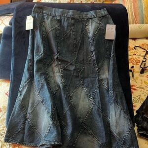 Stone Wash Flare denim Skirt Medium by Studio West geometric print Elastic waist
